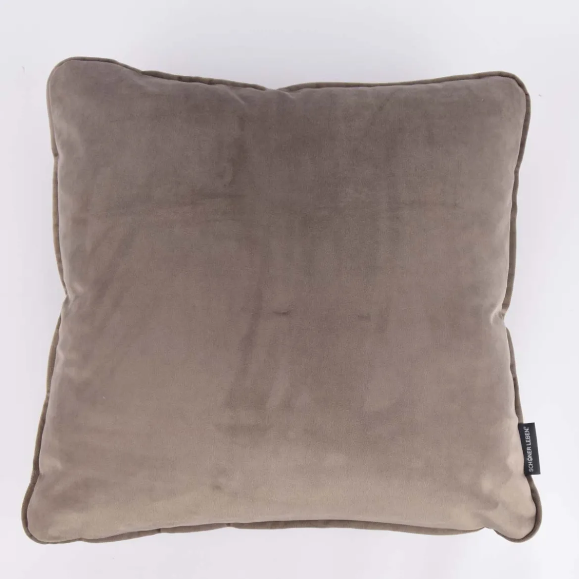SCHÖNER LEBEN. Samtkissen mit Kederumrandung und Federfüllung taupe 70x70cm
