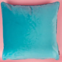 SCHÖNER LEBEN. Samtkissen mit Kederumrandung und Federfüllung türkis 70x70cm