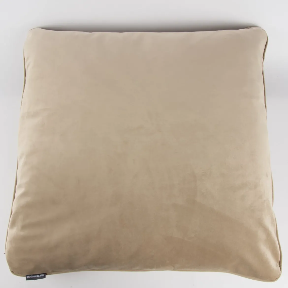 SCHÖNER LEBEN. Samtkissen mit Kederumrandung und Federfüllung beige 70x70cm