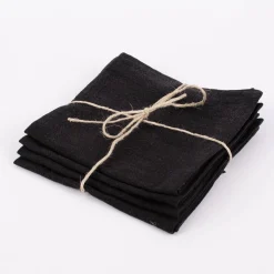 SCHÖNER LEBEN. Stoffservietten 4er Set Bio Ramie Leinenoptik schwarz 40x40cm