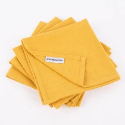 SCHÖNER LEBEN. Stoffservietten 4er Set Bio Ramie Leinenoptik senf gelb 40x40cm