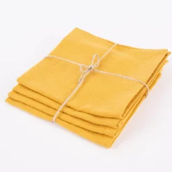SCHÖNER LEBEN. Stoffservietten 4er Set Bio Ramie Leinenoptik senf gelb 40x40cm