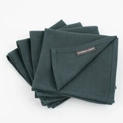SCHÖNER LEBEN. Stoffservietten 4er Set Bio Ramie Leinenoptik dunkelgrün 40x40cm