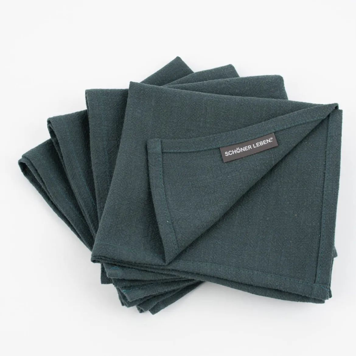 SCHÖNER LEBEN. Stoffservietten 4er Set Bio Ramie Leinenoptik dunkelgrün 40x40cm