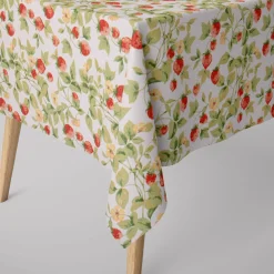 SCHÖNER LEBEN. Tischdecke aus Baumwolle Gariguette Erdbeeren weiß rot grün verschiedene Größen