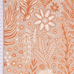 SCHÖNER LEBEN. Tischdecke aus Baumwolle Blätter Blumen Gräser grau beige orange verschiedene Größen