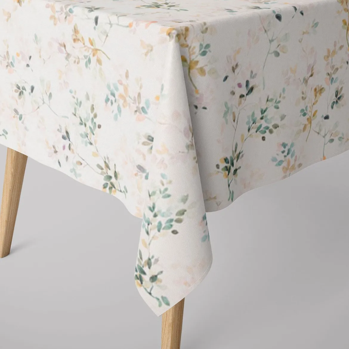 SCHÖNER LEBEN. Tischdecke Baumwollstoff Aziza1 Aquarell Blätterzweige Blüten weiß pastell verschiedene Größen