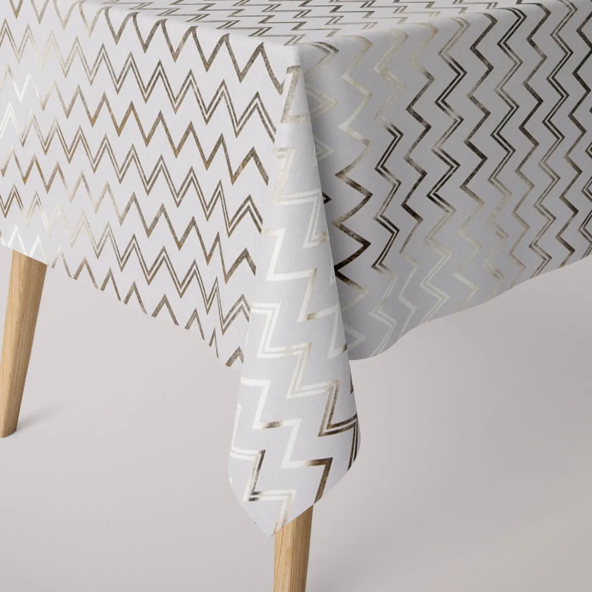 SCHÖNER LEBEN. Tischdecke Chevron Zacken weiß goldfarbig metallic eckig in verschiedenen Größen