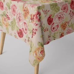 SCHÖNER LEBEN. Tischdecke Clarke & Clarke STUDIO G Blumen Rosen beige grün rot verschiedene Größen