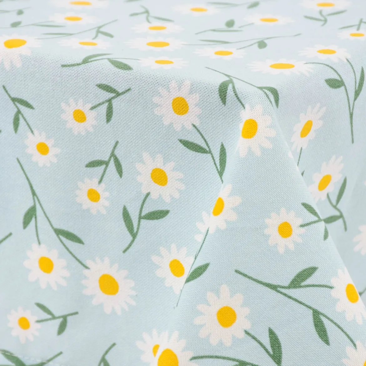 SCHÖNER LEBEN. Tischdecke Daisy Sweet Field Gänseblümchen Leinenlook hellblau oder natur weiß verschiedene Größen