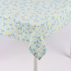 SCHÖNER LEBEN. Tischdecke Daisy Sweet Field Gänseblümchen Leinenlook hellblau oder natur weiß verschiedene Größen