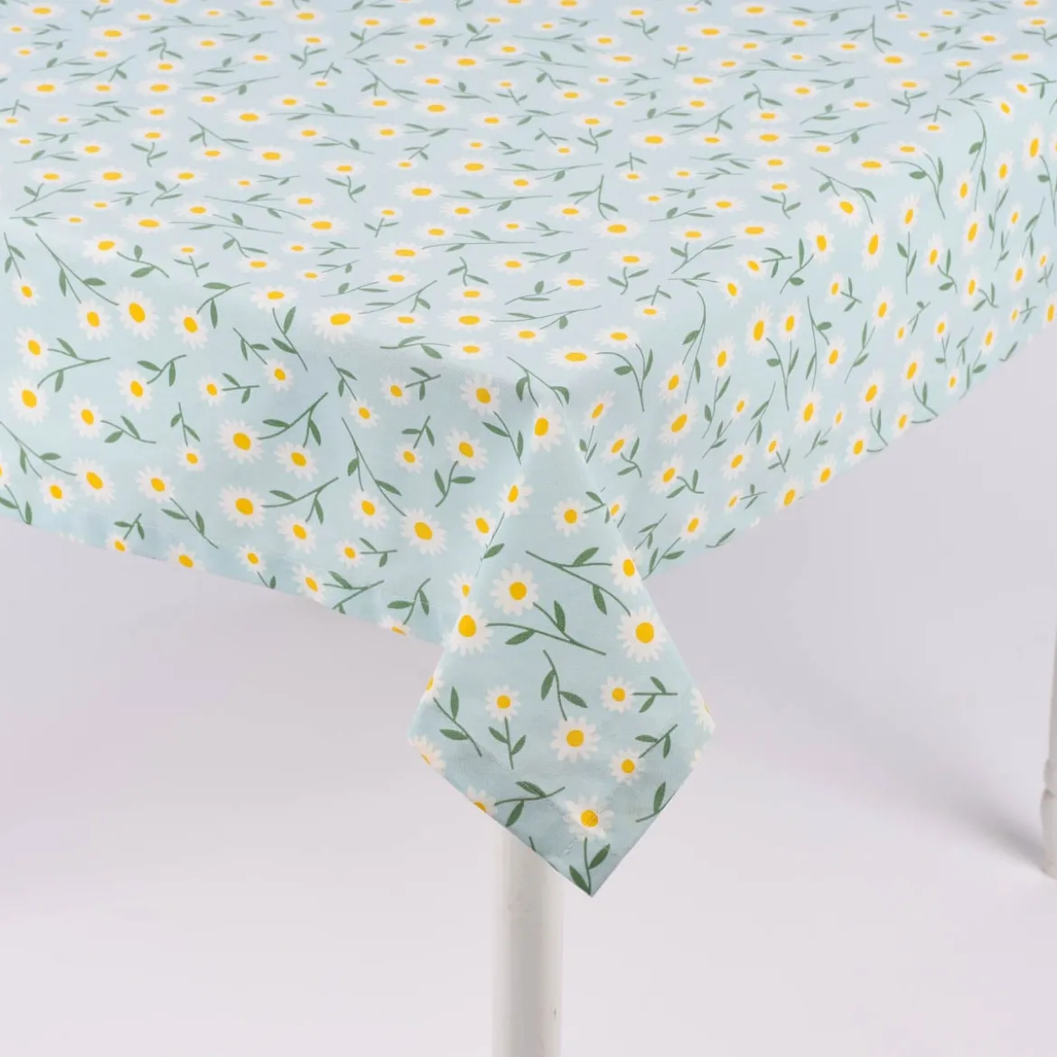 SCHÖNER LEBEN. Tischdecke Daisy Sweet Field Gänseblümchen Leinenlook hellblau oder natur weiß verschiedene Größen