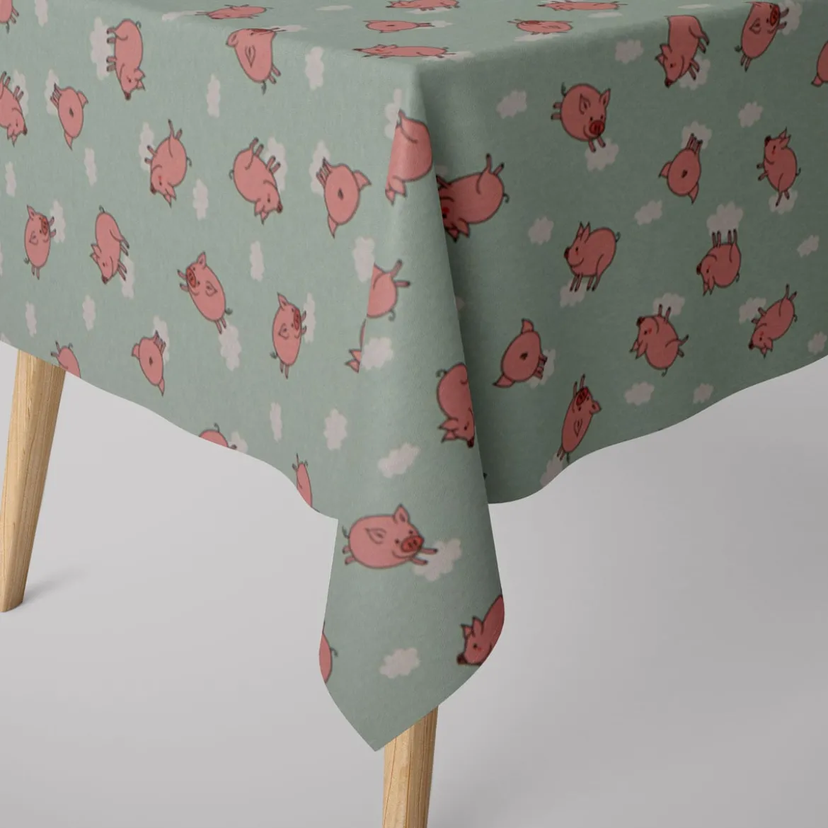 SCHÖNER LEBEN. Tischdecke Flying Pigs Schweinchen Wolken mint rosa weiß verschiedene Größen
