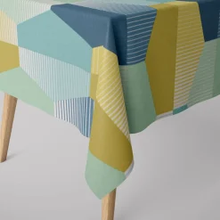 SCHÖNER LEBEN. Tischdecke geometrisch Retro Sechseck blau grün weiß verschiedene Größen