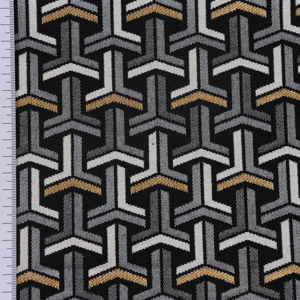 SCHÖNER LEBEN. Tischdecke Jacquard grafisch T schwarz weiß goldfarbig eckig in div. Größen
