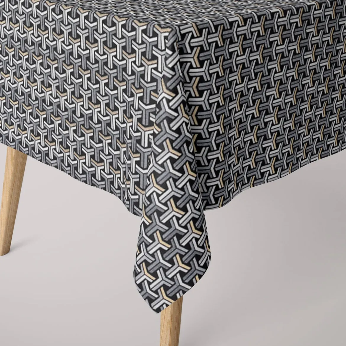 SCHÖNER LEBEN. Tischdecke Jacquard grafisch T schwarz weiß goldfarbig eckig in div. Größen