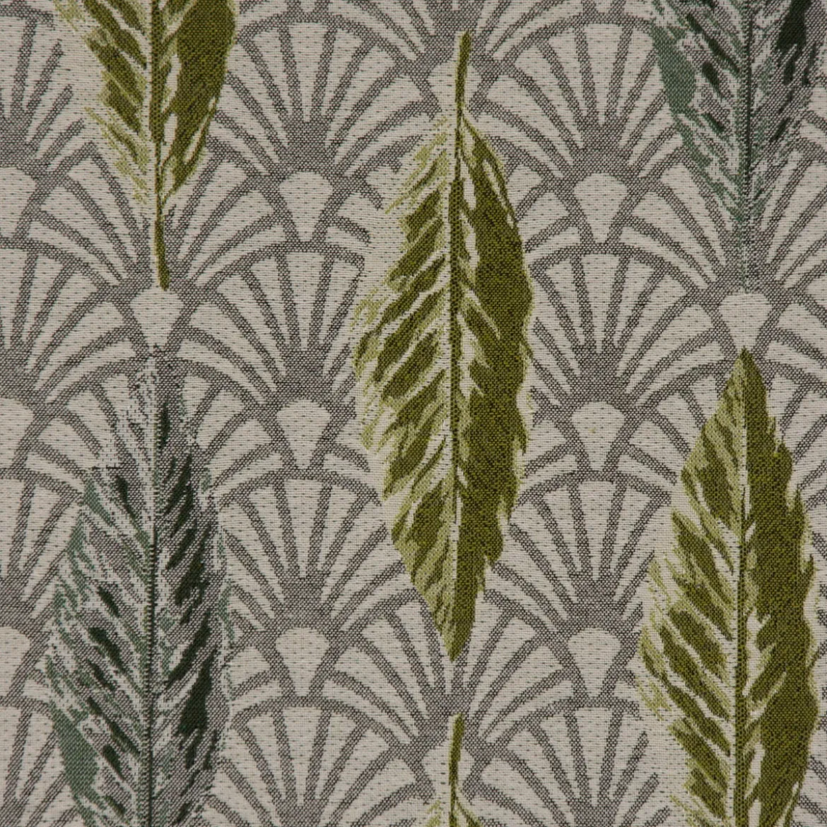 SCHÖNER LEBEN. Tischdecke Jacquard Doubleface Art Déco Blätter Fächer creme grün verschiedene Größen
