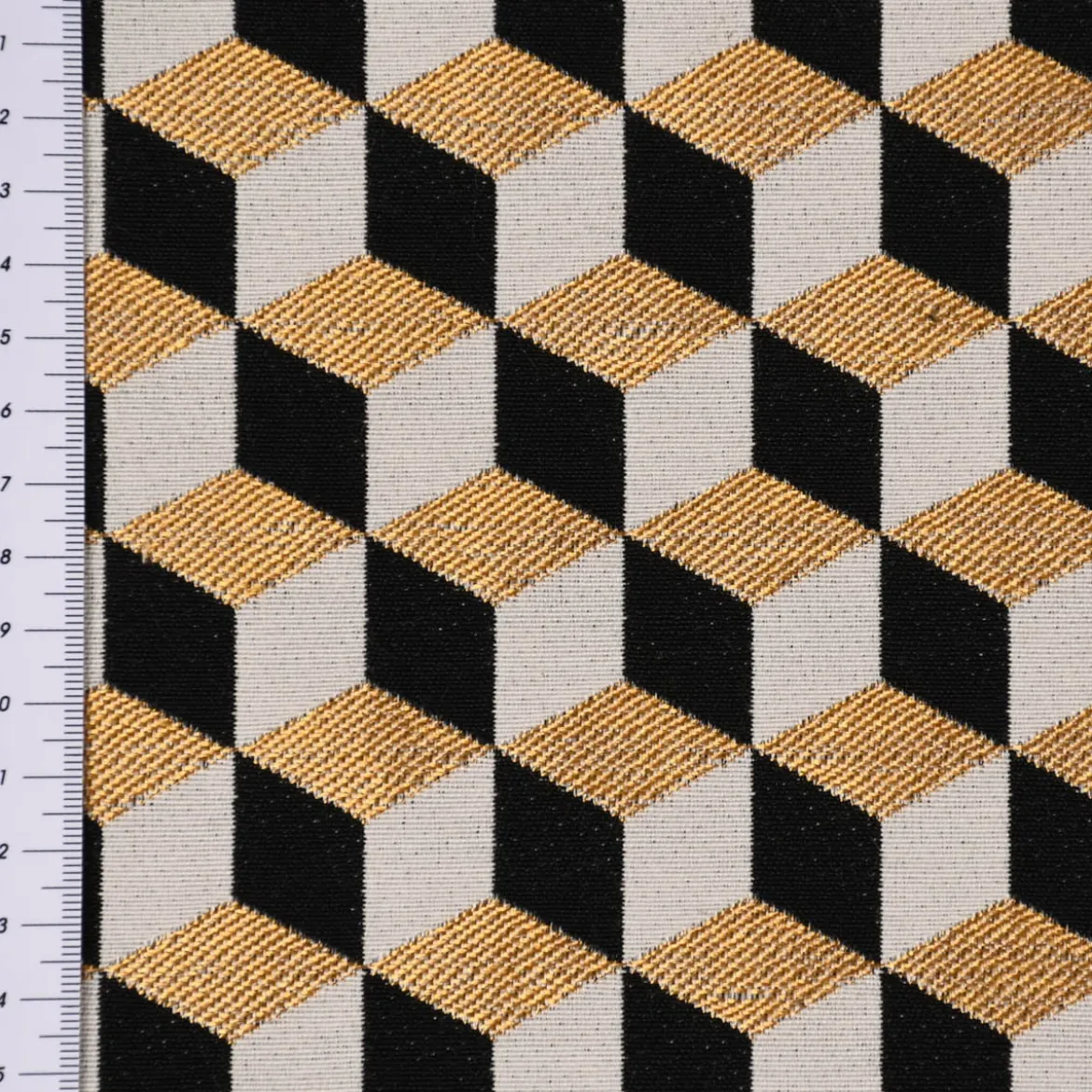 SCHÖNER LEBEN. Tischdecke Jacquard Metallic Cube Geometric Luxury 3D Würfel schwarz gold ecru verschiedene Größen