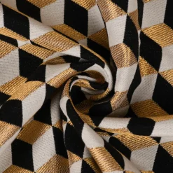 SCHÖNER LEBEN. Tischdecke Jacquard Metallic Cube Geometric Luxury 3D Würfel schwarz gold ecru verschiedene Größen