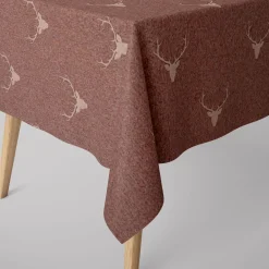 SCHÖNER LEBEN. Tischdecke Jacquard Hirschkopf mit Geweih rotbraun beige verschiedene Größen