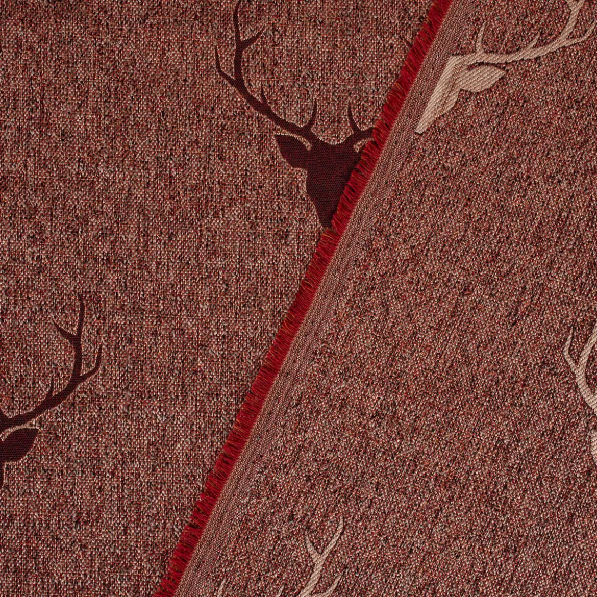 SCHÖNER LEBEN. Tischdecke Jacquard Hirschkopf mit Geweih rotbraun dunkelrot verschiedene Größen