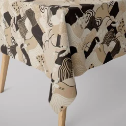 SCHÖNER LEBEN. Tischdecke Kraniche Hügel beige schwarz weiß verschiedene Größen