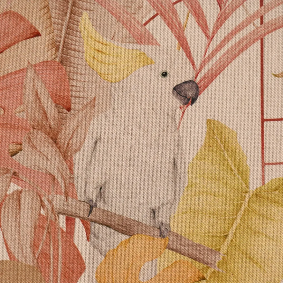 SCHÖNER LEBEN. Tischdecke Leinenlook Royal Cockatoo Palmenblätter Kakadus natur gelb rosa verschiedene Größen