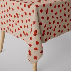 SCHÖNER LEBEN. Tischdecke Leinenlook Poppy Flower Mohnblüten Allover natur rot verschiedene Größen