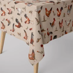 SCHÖNER LEBEN. Tischdecke Leinenlook Chicken Farm Hühner natur braun verschiedene Größen
