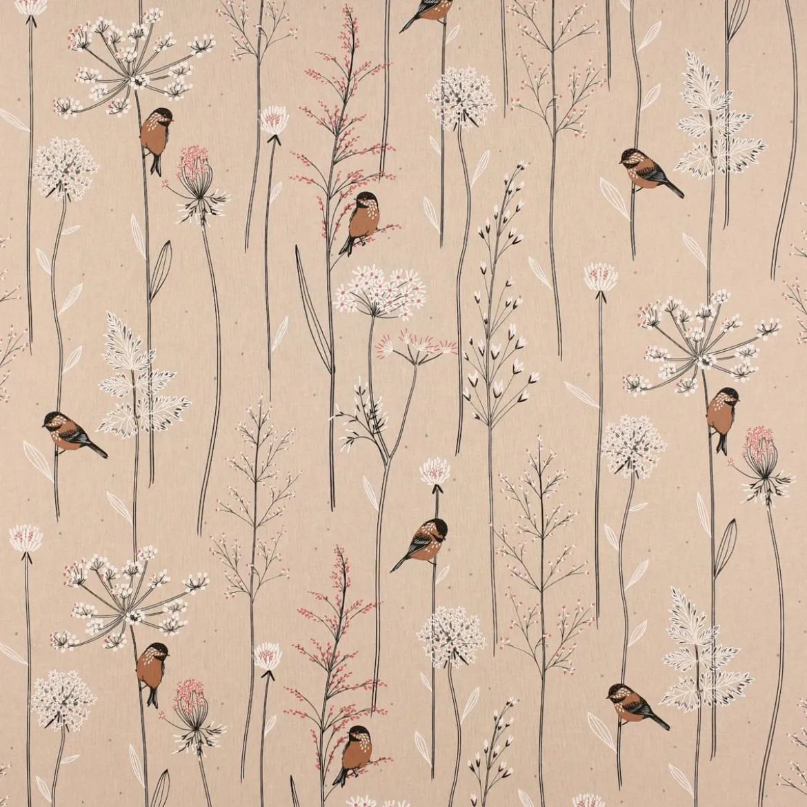 SCHÖNER LEBEN. Tischdecke Leinenlook Soft Branch Blüten Gräser Vögel natur rosa verschiedene Größen