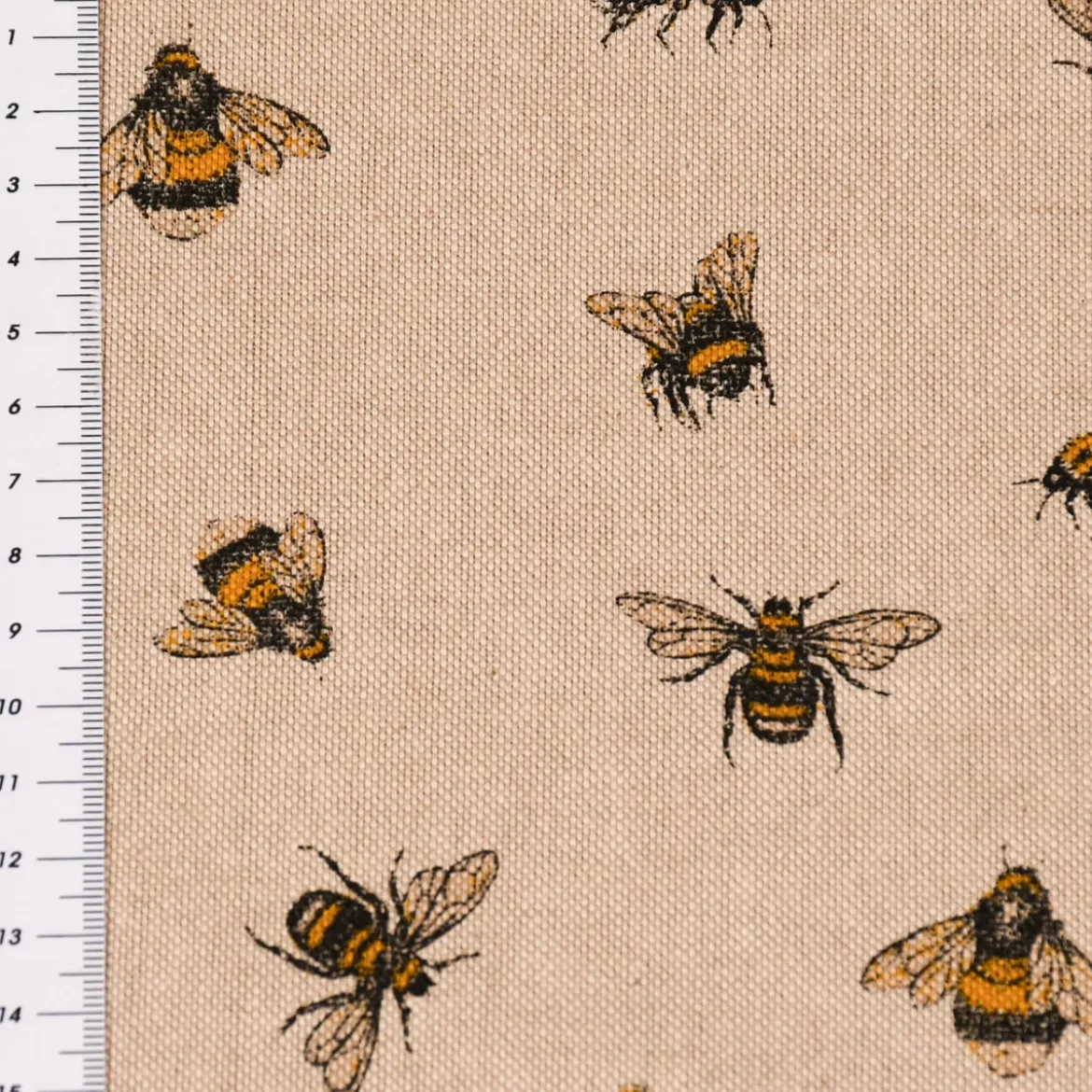 SCHÖNER LEBEN. Tischdecke Leinenlook Bee Buzzing Bienen Hummeln natur gelb verschiedene Größen