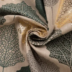 SCHÖNER LEBEN. Tischdecke Leinenlook Blätter Blattskelett natur grün goldmetallic verschiedene Größen