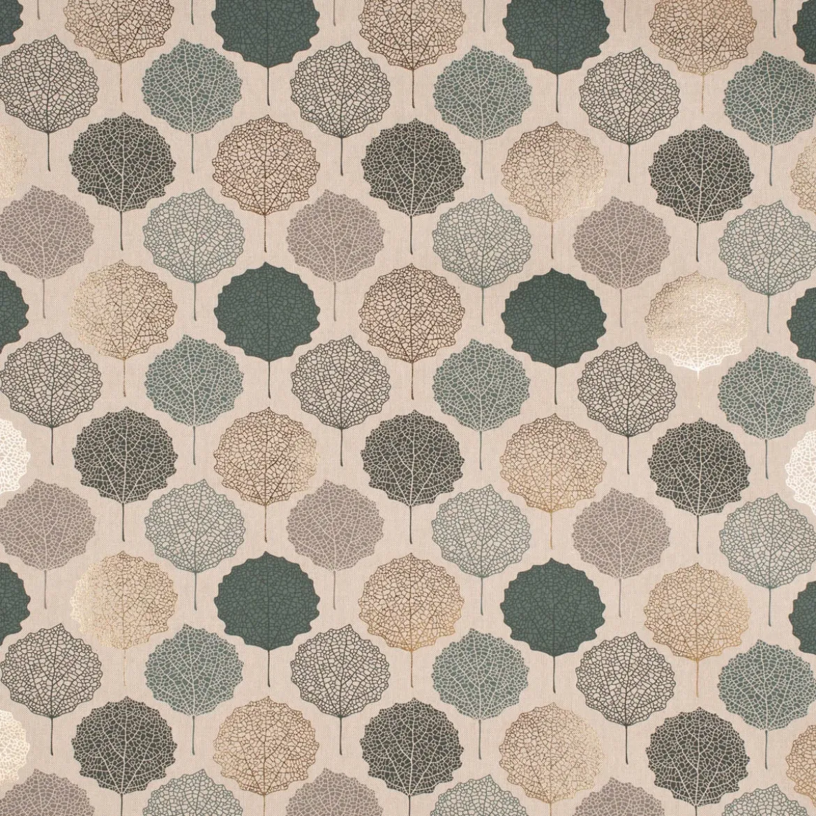 SCHÖNER LEBEN. Tischdecke Leinenlook Blätter Blattskelett natur grün goldmetallic verschiedene Größen