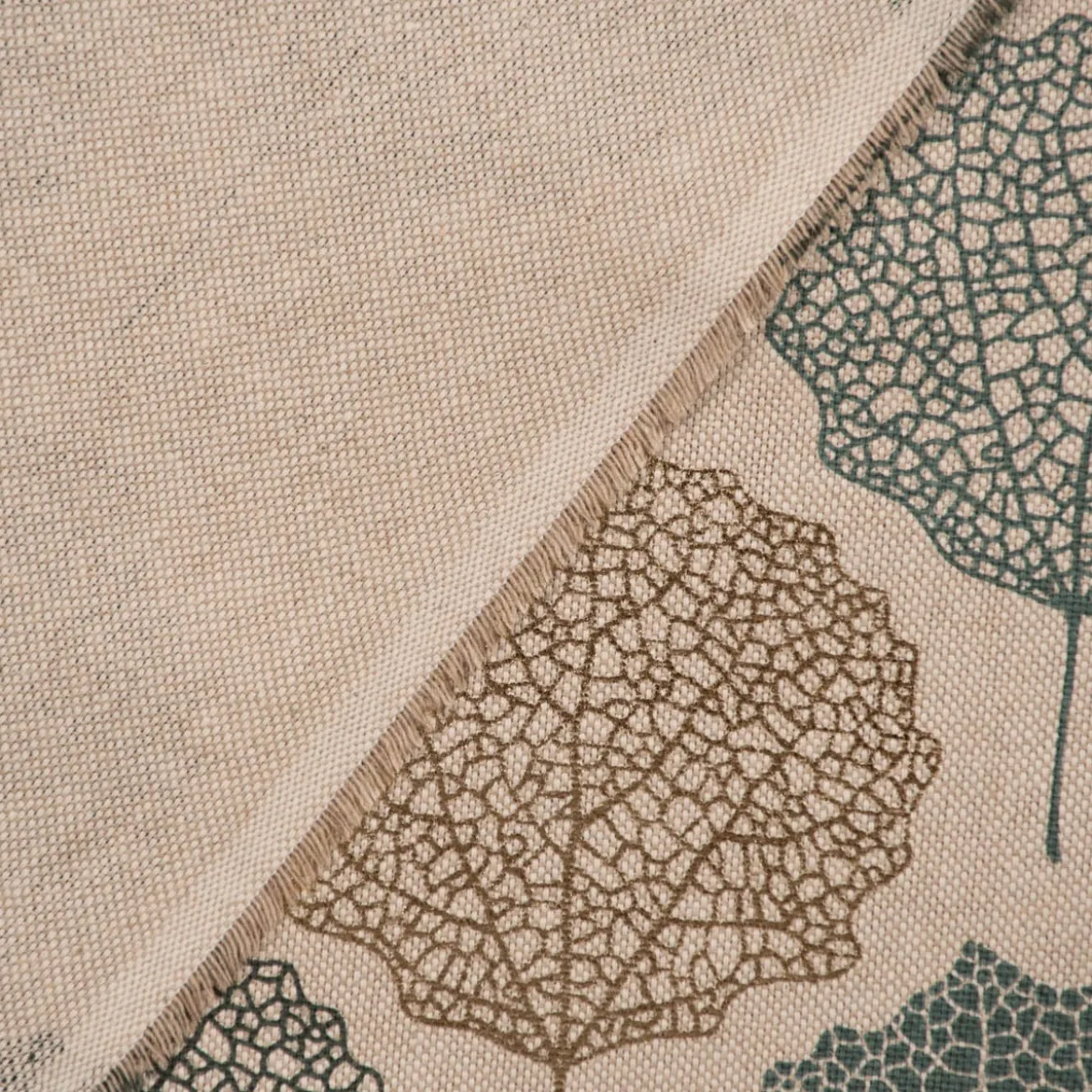 SCHÖNER LEBEN. Tischdecke Leinenlook Blätter Blattskelett natur grün goldmetallic verschiedene Größen