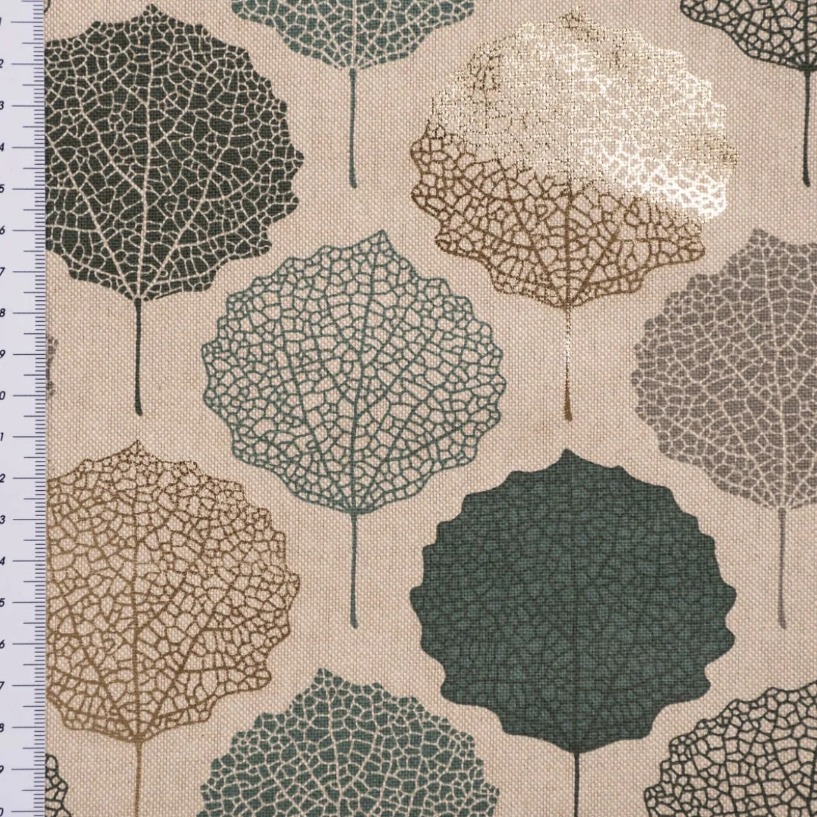 SCHÖNER LEBEN. Tischdecke Leinenlook Blätter Blattskelett natur grün goldmetallic verschiedene Größen