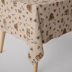 SCHÖNER LEBEN. Tischdecke Leinenlook Bee Honey Buzzing Honig Bienen Korb natur gelb verschiedene Größen