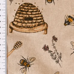 SCHÖNER LEBEN. Tischdecke Leinenlook Bee Honey Buzzing Honig Bienen Korb natur gelb verschiedene Größen