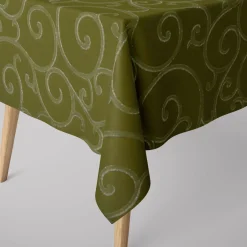 SCHÖNER LEBEN. Tischdecke Ornamente Schnörkel Lurex grün silberfarbig verschiedene Größen