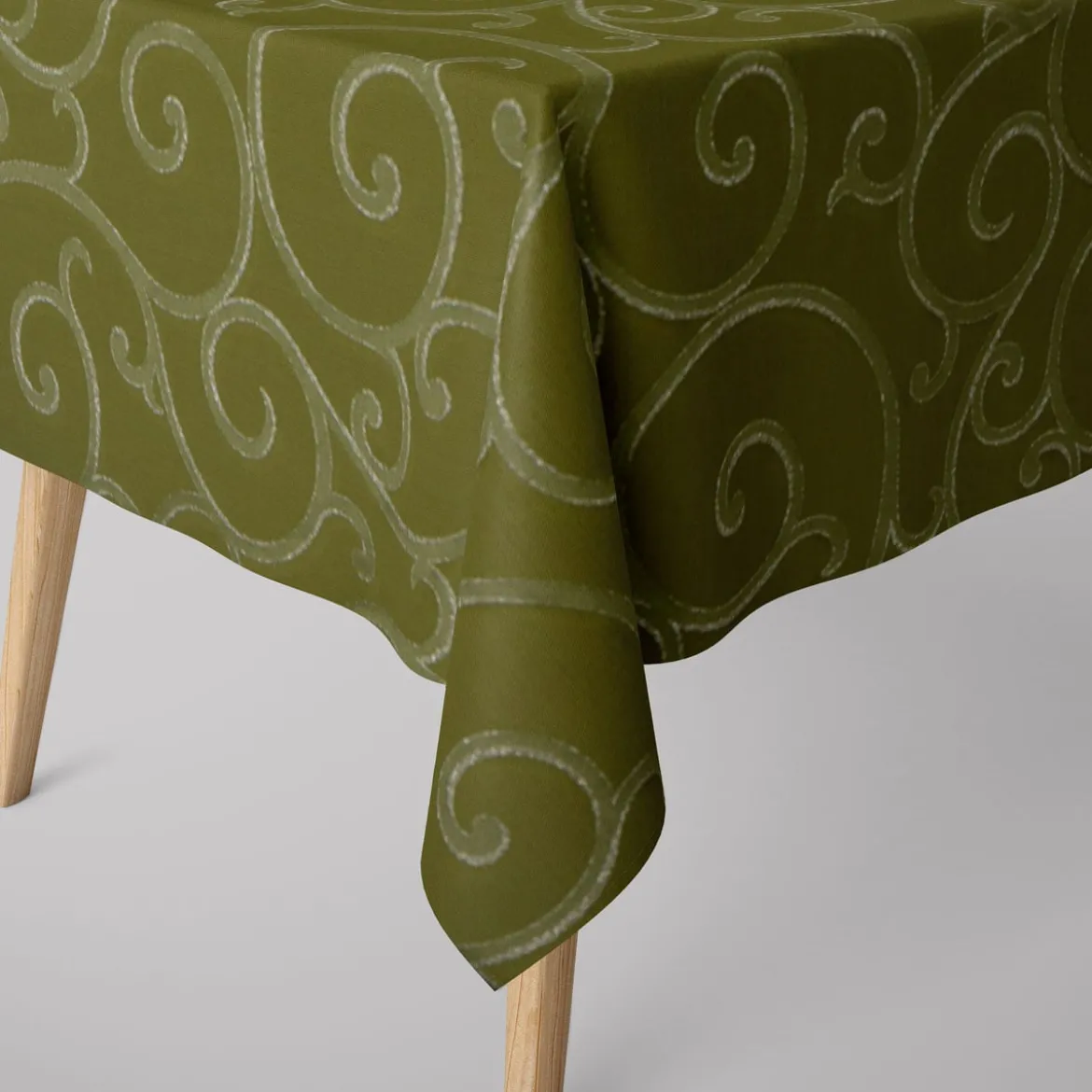 SCHÖNER LEBEN. Tischdecke Ornamente Schnörkel Lurex grün silberfarbig verschiedene Größen