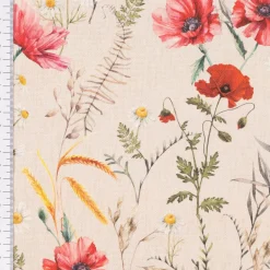 SCHÖNER LEBEN. Tischdecke Poppy Mohnblumen Kamille Getreide beige rot verschiedene Größen