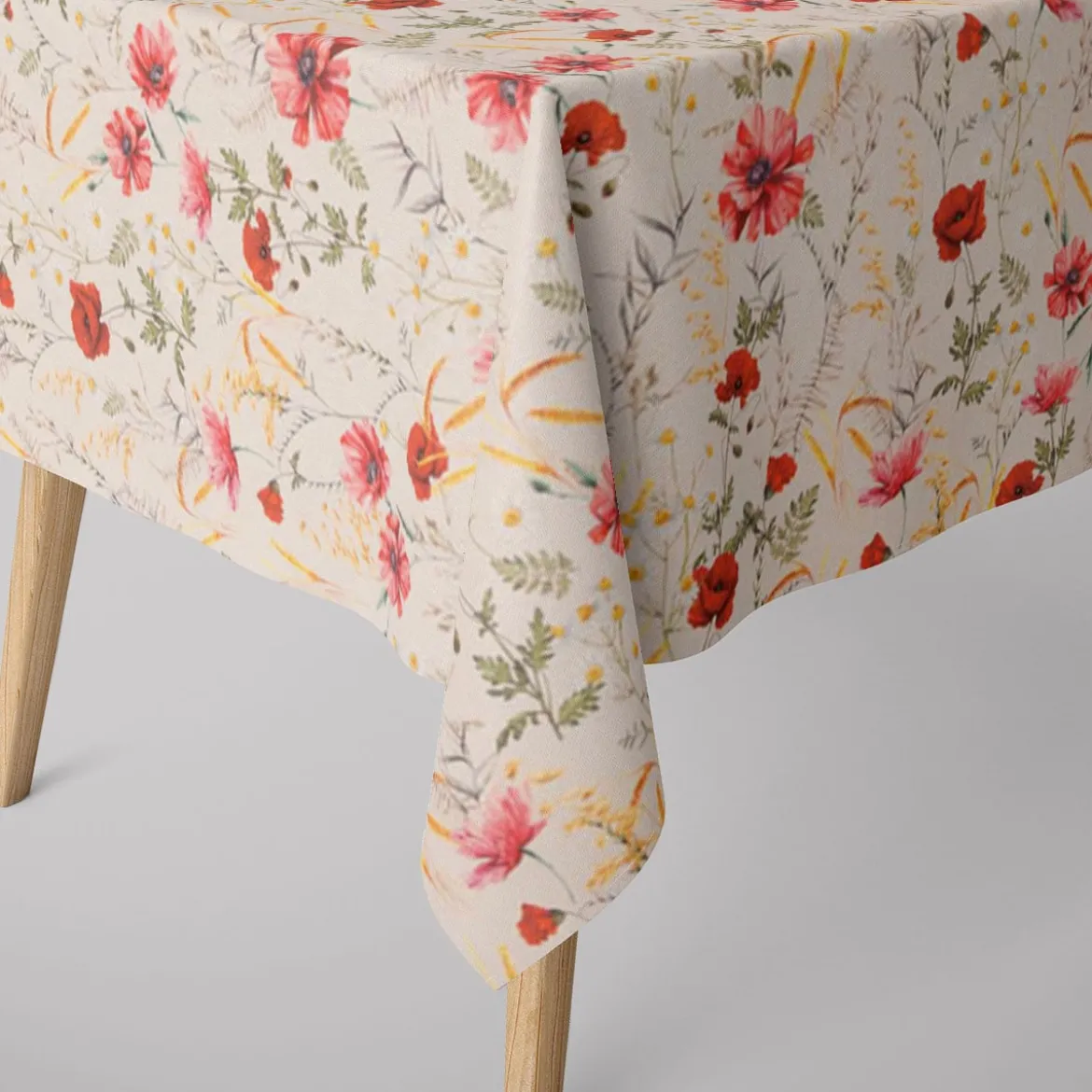 SCHÖNER LEBEN. Tischdecke Poppy Mohnblumen Kamille Getreide beige rot verschiedene Größen