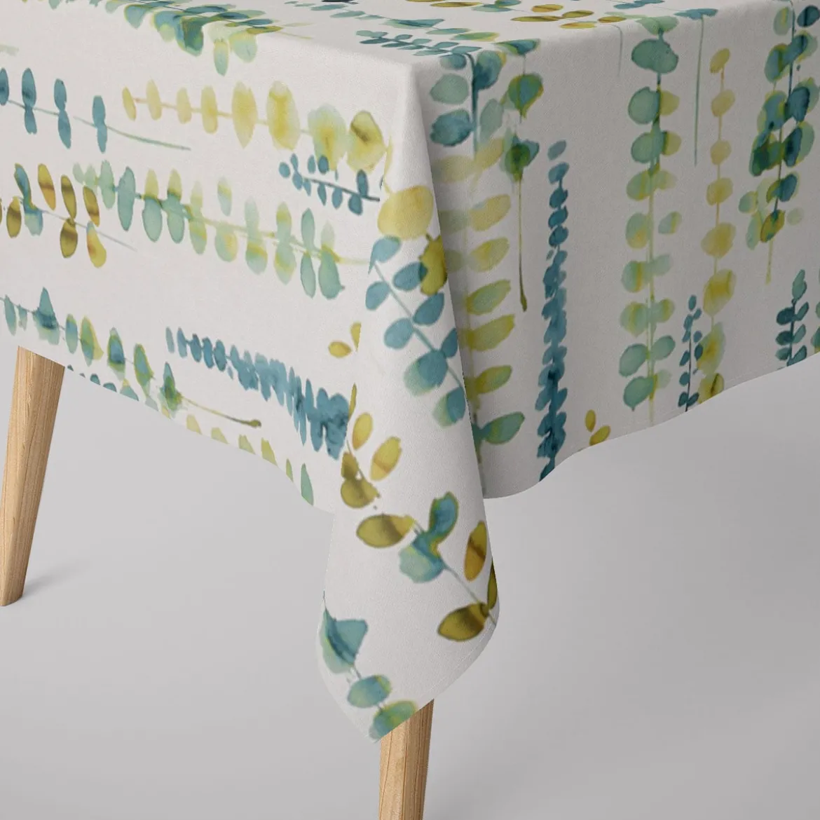 SCHÖNER LEBEN. Tischdecke Ranken Blätter Aquarell weiß grün blau verschiedene Größen