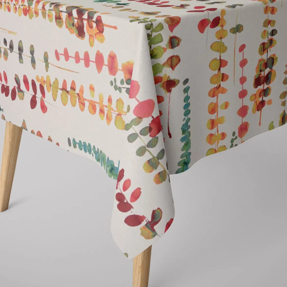 SCHÖNER LEBEN. Tischdecke Ranken Blätter Aquarell beige terrakotta grün rot verschiedene Größen
