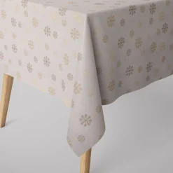 SCHÖNER LEBEN. Tischdecke Schneeflocken beidseitig beige gold eckig in verschiedenen Größen
