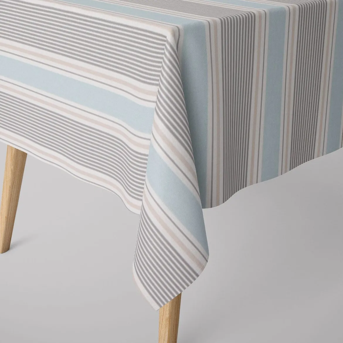 SCHÖNER LEBEN. Tischdecke STUDIO G Baumwollstoff Streifen Mineral blau grau verschiedene Größen
