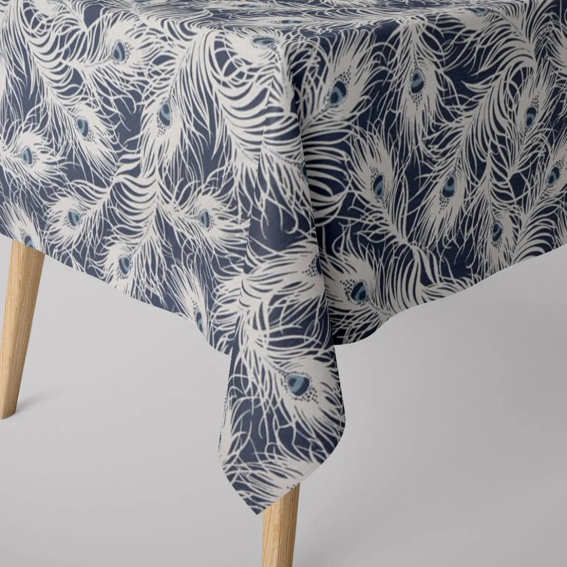 SCHÖNER LEBEN. Tischdecke STUDIO G Federn Pfau dunkelblau weiß blau verschiedene Größen