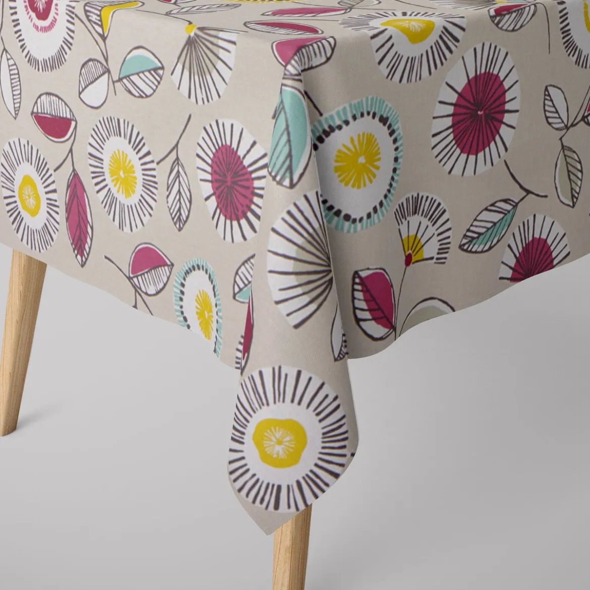 SCHÖNER LEBEN. Tischdecke Sundance Blumen beige ocker beere aqua verschiedene Größen