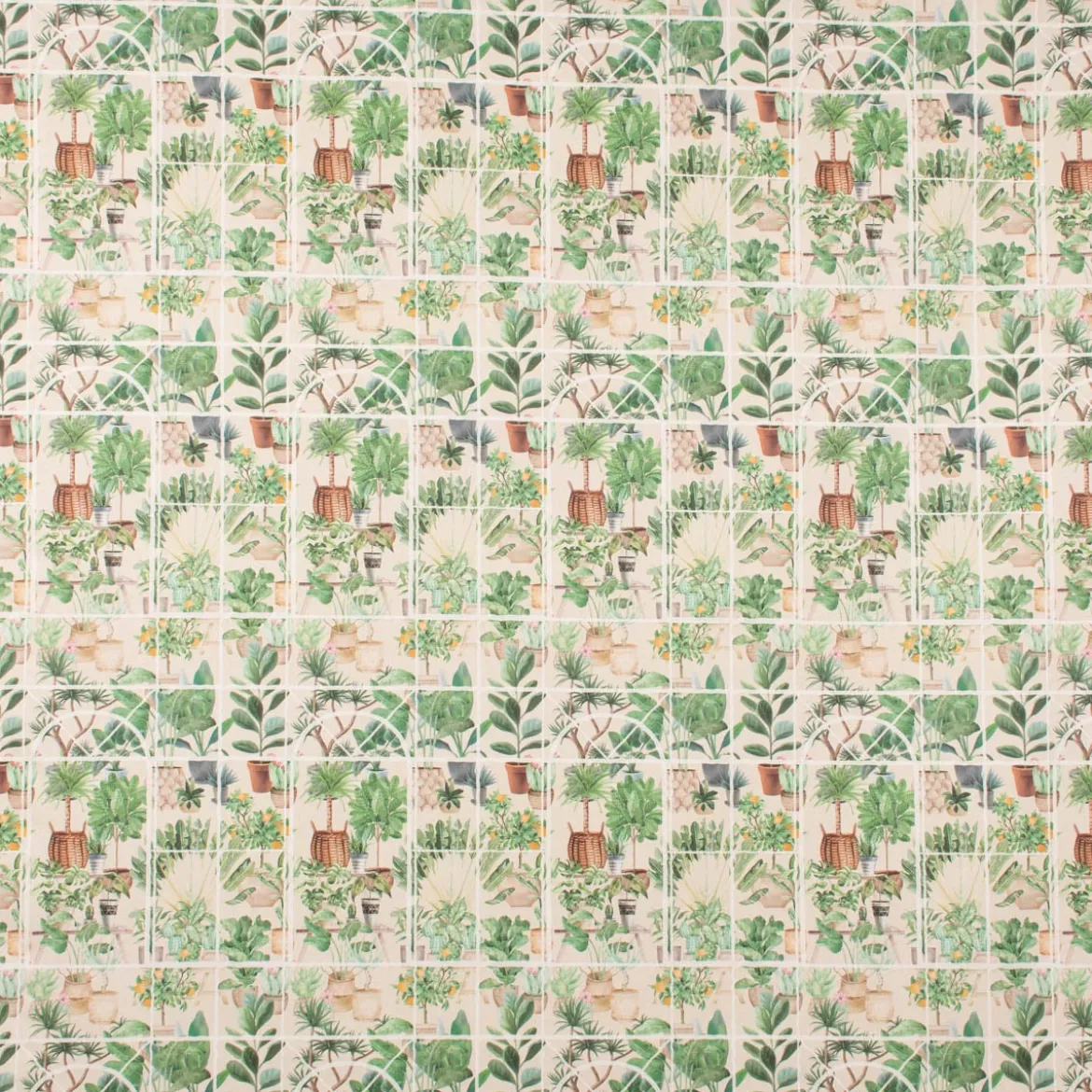 SCHÖNER LEBEN. Tischdecke Wintergarten Pflanztöpfe beige grün verschiedene Größen