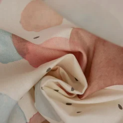 SCHÖNER LEBEN. Tischdecke wollweiß mit Kreisen Aquarell-Tupfen pastell verschiedene Größen