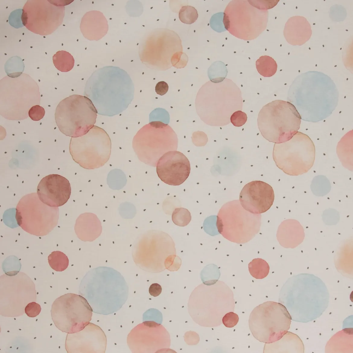 SCHÖNER LEBEN. Tischdecke wollweiß mit Kreisen Aquarell-Tupfen pastell verschiedene Größen